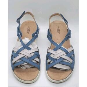 Hotter England Strappy Leather Maisie STD Slingback Sandals Womens 11 Blue Retro
